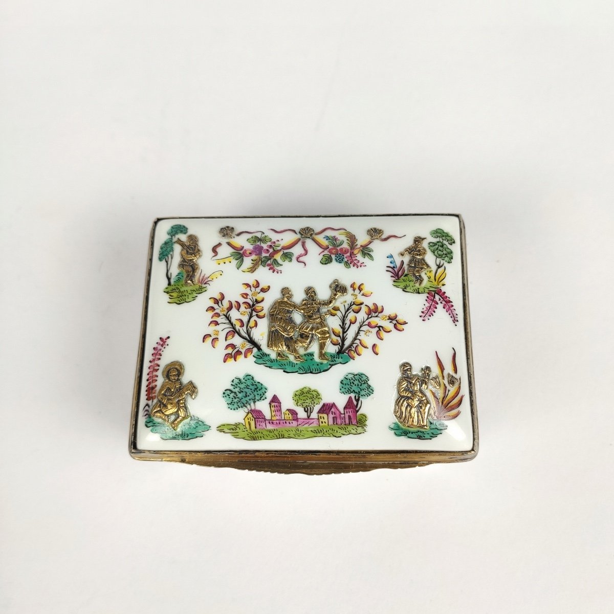 Samson: Rare Porcelain Snuffbox, Silver-gilt Mounting And Appliques. Solid Silver. Late 19th Century-photo-2