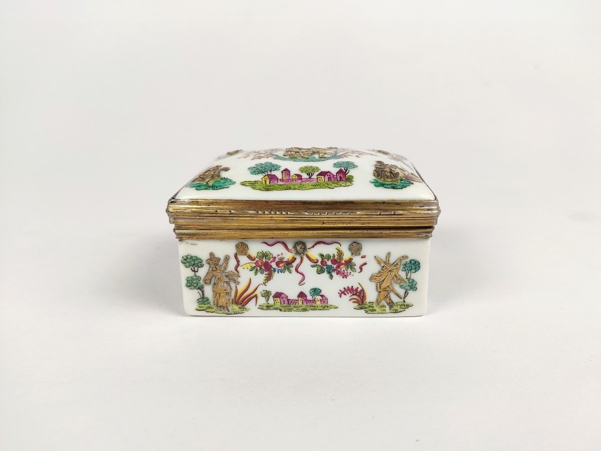 Samson: Rare Porcelain Snuffbox, Silver-gilt Mounting And Appliques. Solid Silver. Late 19th Century-photo-3