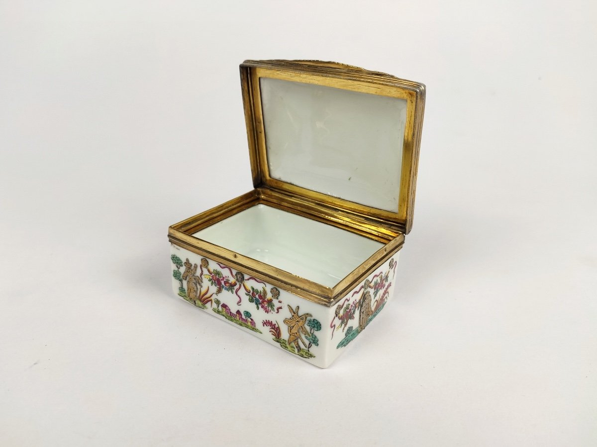 Samson: Rare Porcelain Snuffbox, Silver-gilt Mounting And Appliques. Solid Silver. Late 19th Century-photo-3