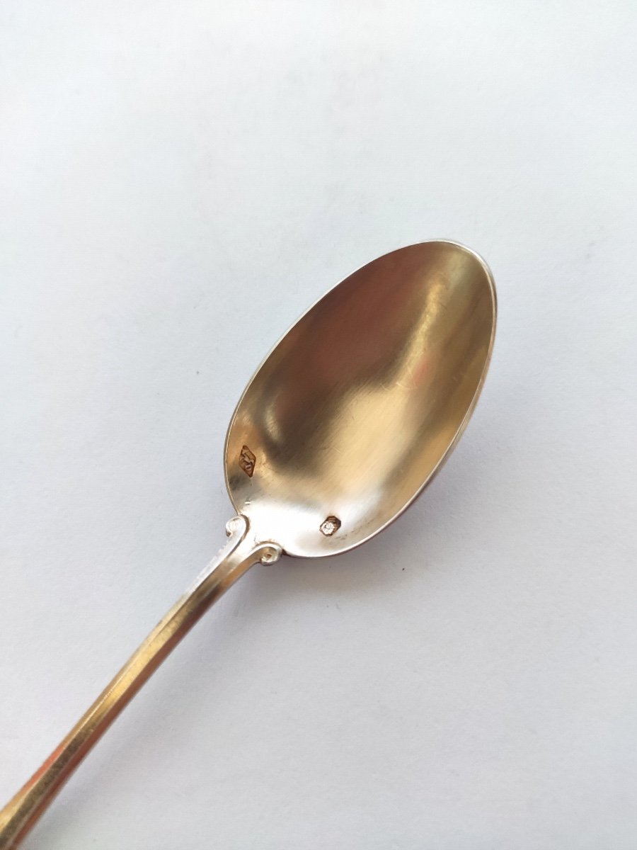  Debain: Lovely Art Nouveau Dessert Spoons In Sterling Silver Vermeil, Clover Decor-photo-2