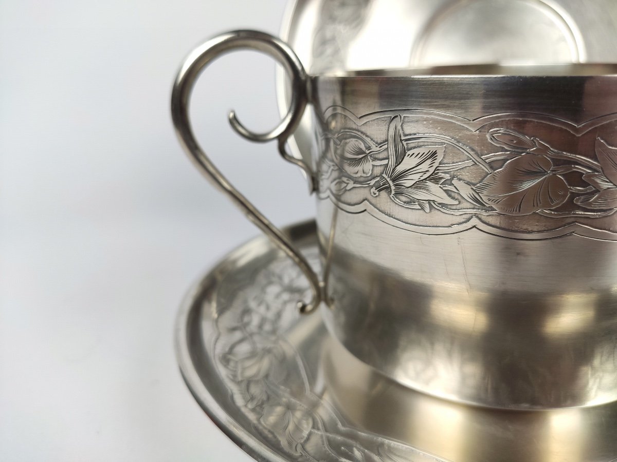 Bardiès: Pair Of Large Breakfast, Art Nouveau Chocolate Cups In Solid Silver & Vermeil 1900-photo-5