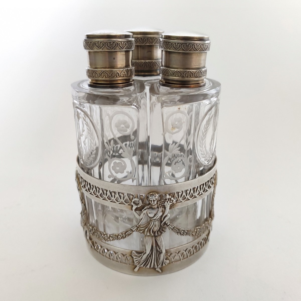 R. Mauger: Superb Large Perfume Cellar In Solid Silver, Vermeil And Glass St Louis XVI C1900-photo-4