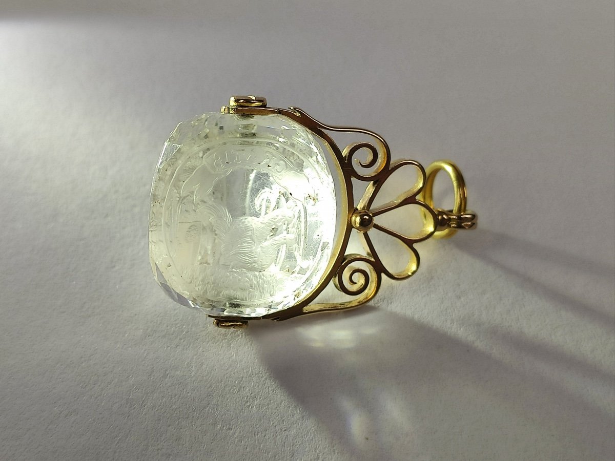 Lauwereyns (?): Exceptional Rock Crystal & Gold Rotating Seal. Marquis. 18th - 19th Century-photo-3