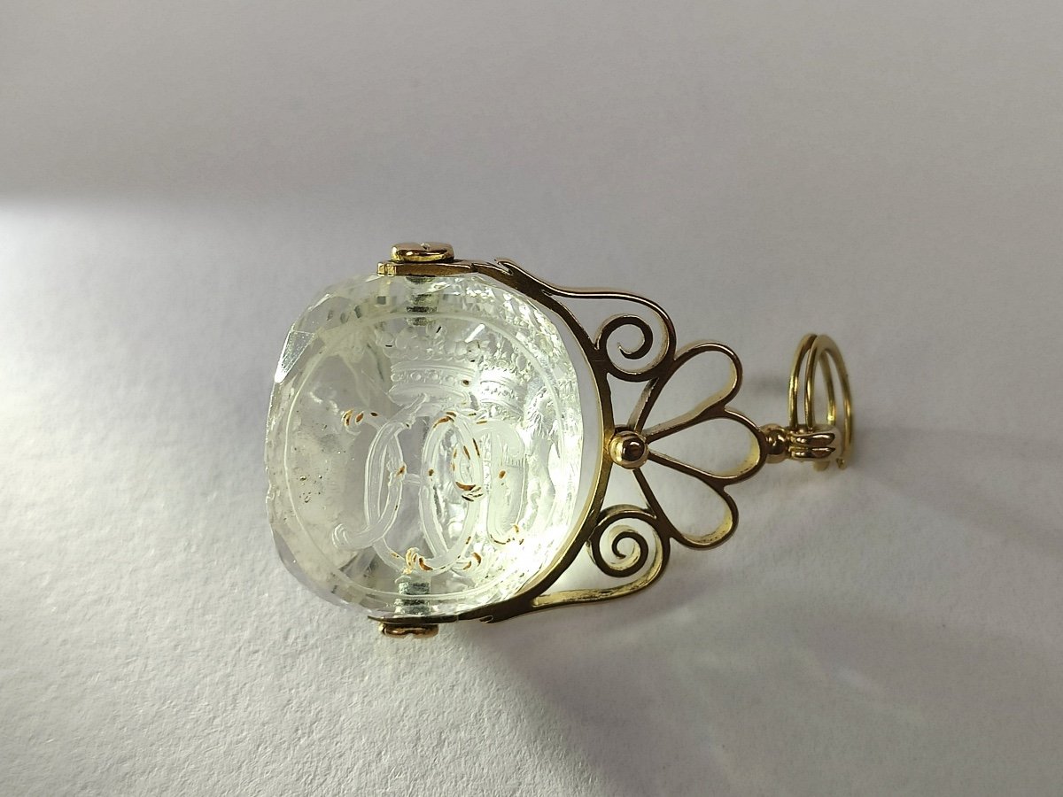 Lauwereyns (?): Exceptional Rock Crystal & Gold Rotating Seal. Marquis. 18th - 19th Century-photo-4