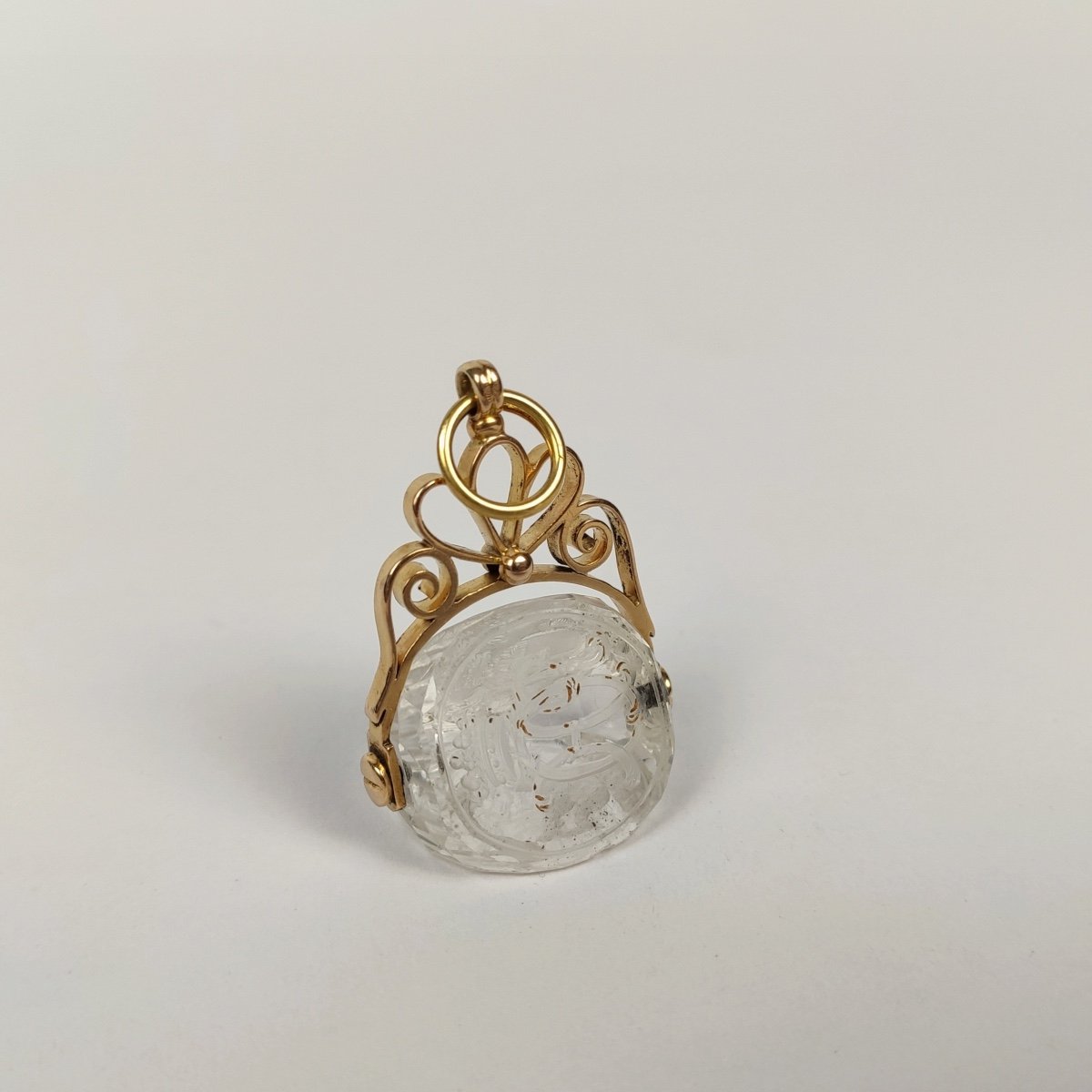 Lauwereyns (?): Exceptional Rock Crystal & Gold Rotating Seal. Marquis. 18th - 19th Century-photo-3