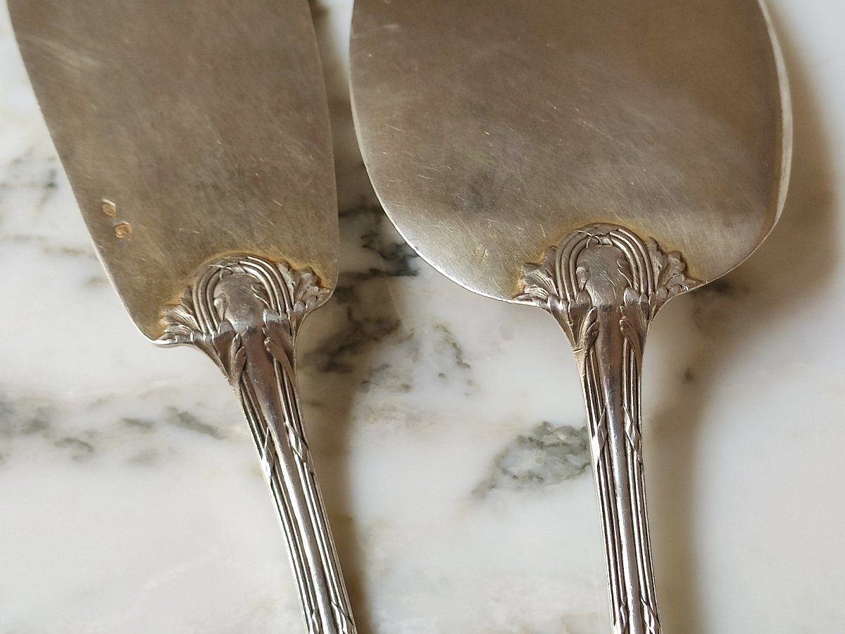 Puiforcat: Heavy Silver Vermeil Ice Cream Service. St. Louis XVI. Spoons & Cutlery-photo-4