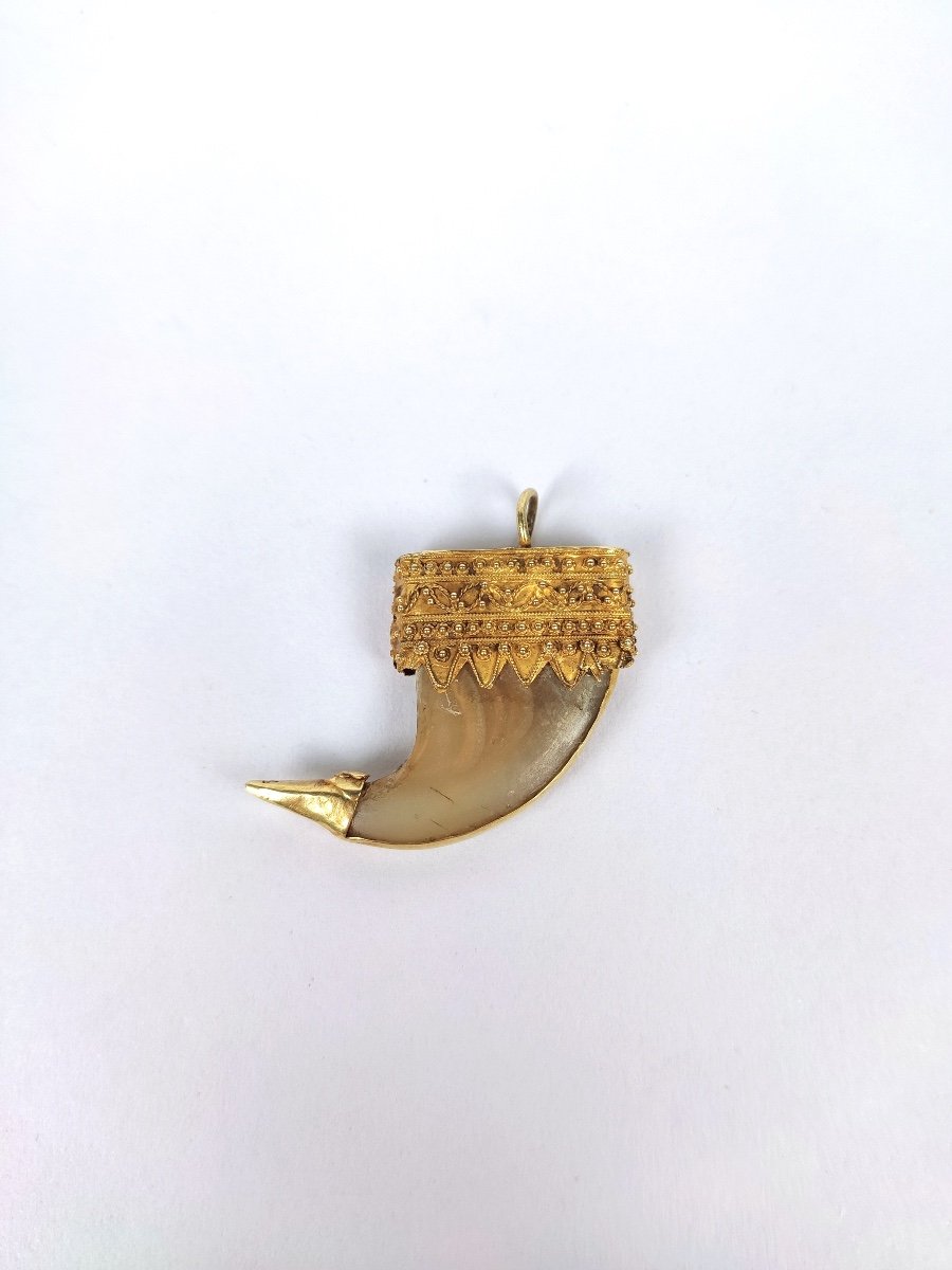  India: 18k Gold Mounted Claw Pendant, -photo-1