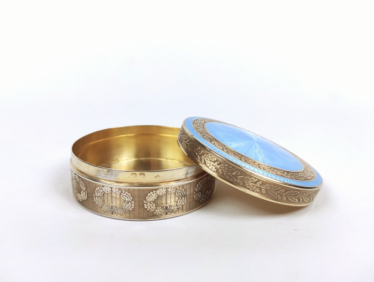 Beautiful And Large Box In Silver And Enamelled Vermeil And Guilloche In The Empire Style. -photo-4