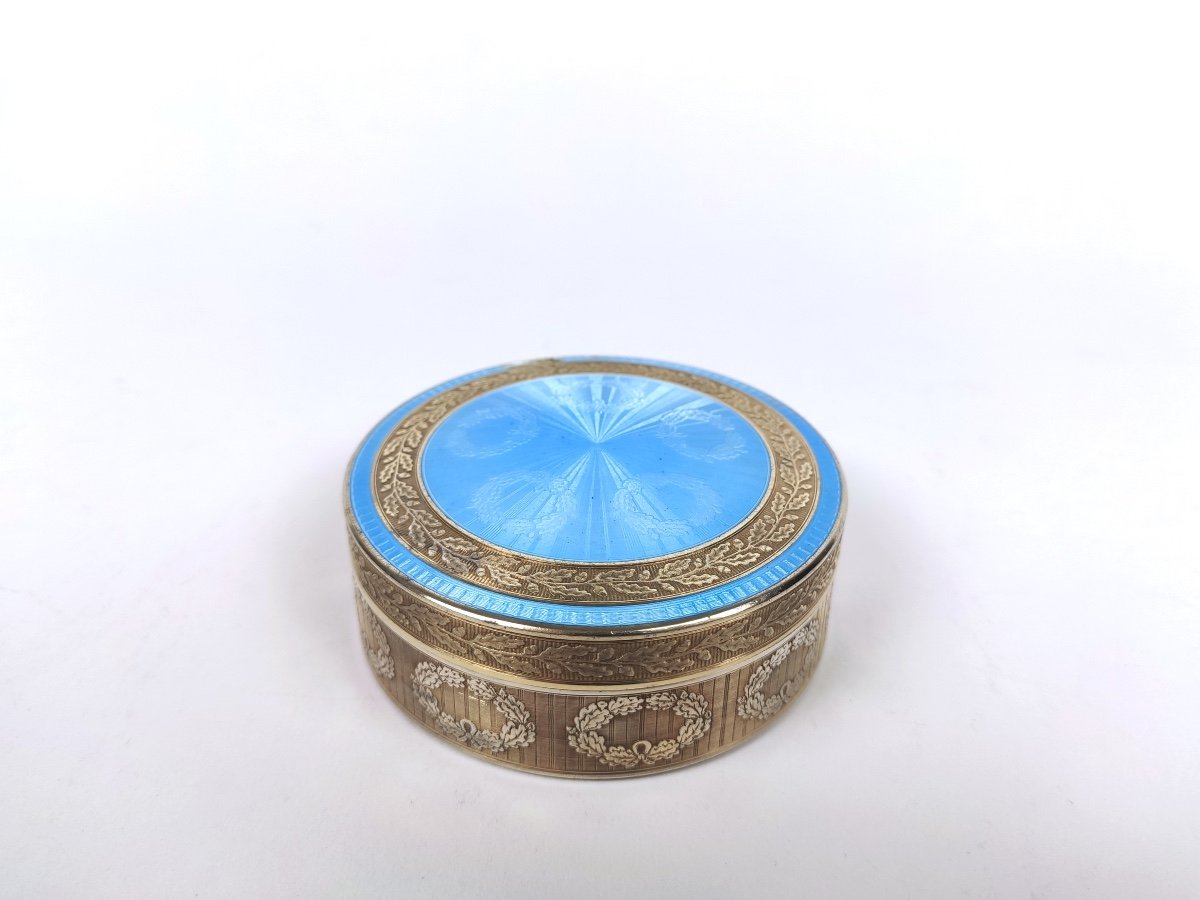 Beautiful And Large Box In Silver And Enamelled Vermeil And Guilloche In The Empire Style. 