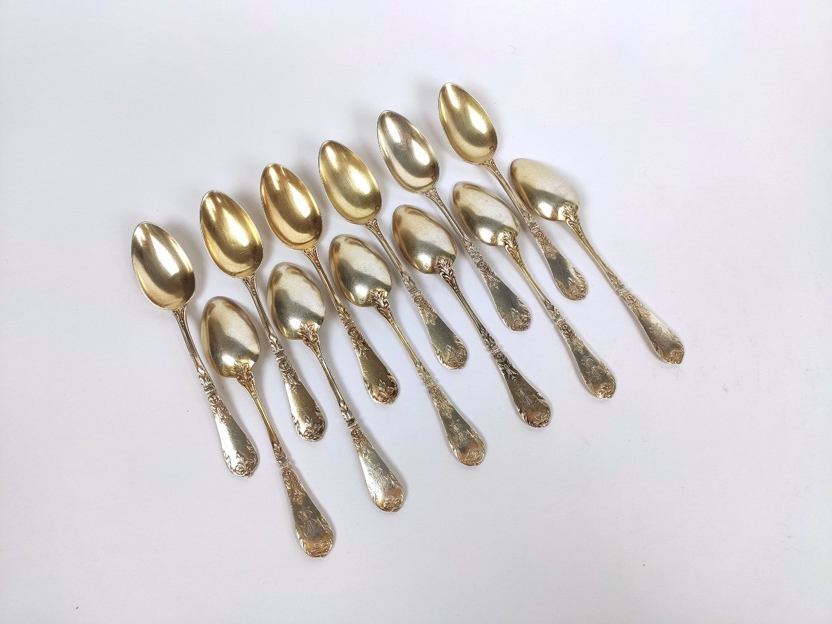 Tallois Mayence: Twelve Louis XV Style Sterling Silver Vermeil Coffee Spoons. Late 19th Century-photo-2