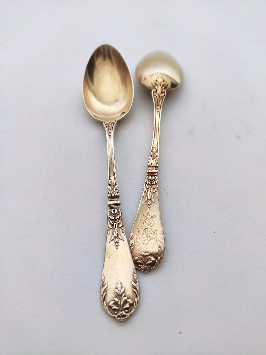 Tallois Mayence: Twelve Louis XV Style Sterling Silver Vermeil Coffee Spoons. Late 19th Century-photo-2