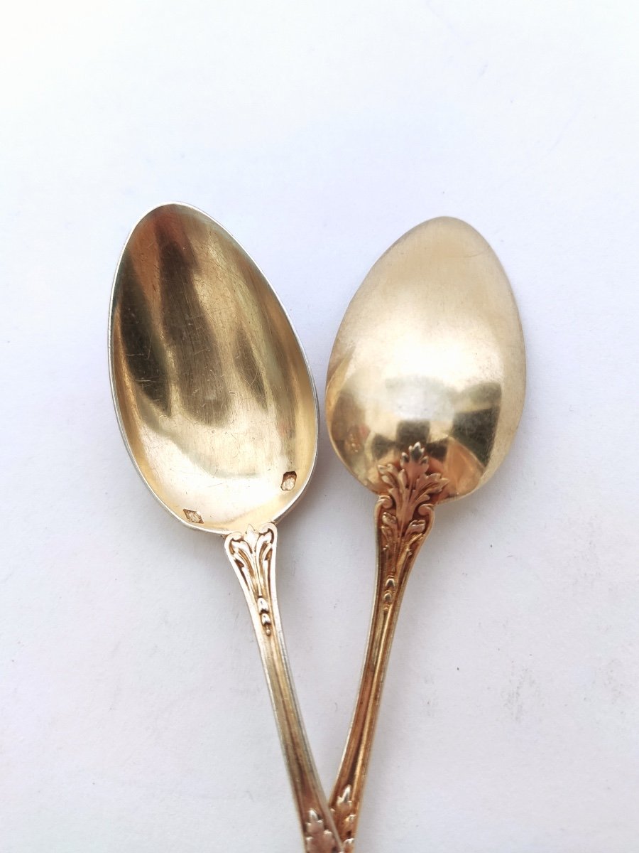 Tallois Mayence: Twelve Louis XV Style Sterling Silver Vermeil Coffee Spoons. Late 19th Century-photo-3