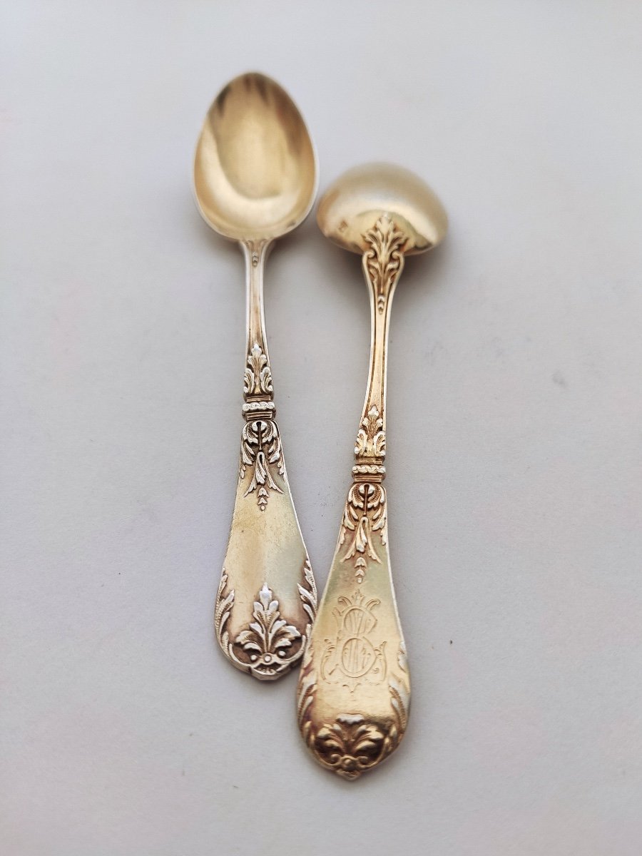 Tallois Mayence: Twelve Louis XV Style Sterling Silver Vermeil Coffee Spoons. Late 19th Century-photo-4