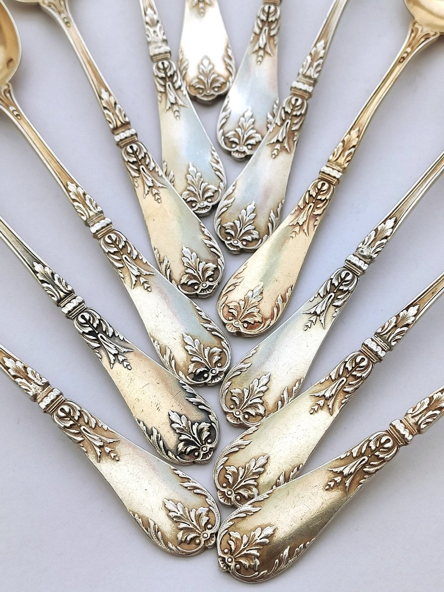 Tallois Mayence: Twelve Louis XV Style Sterling Silver Vermeil Coffee Spoons. Late 19th Century-photo-5