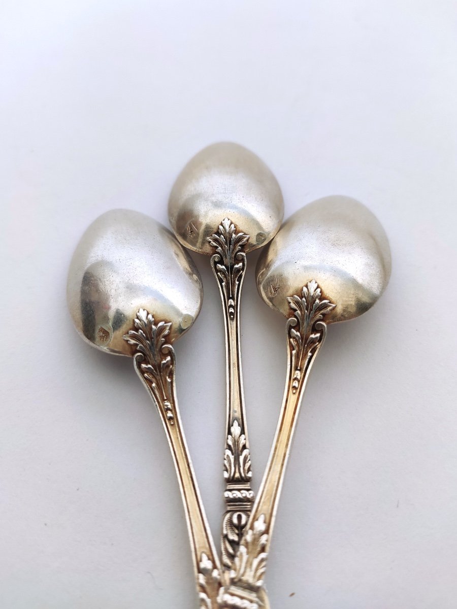 Tallois Mayence: Twelve Louis XV Style Sterling Silver Vermeil Coffee Spoons. Late 19th Century-photo-6