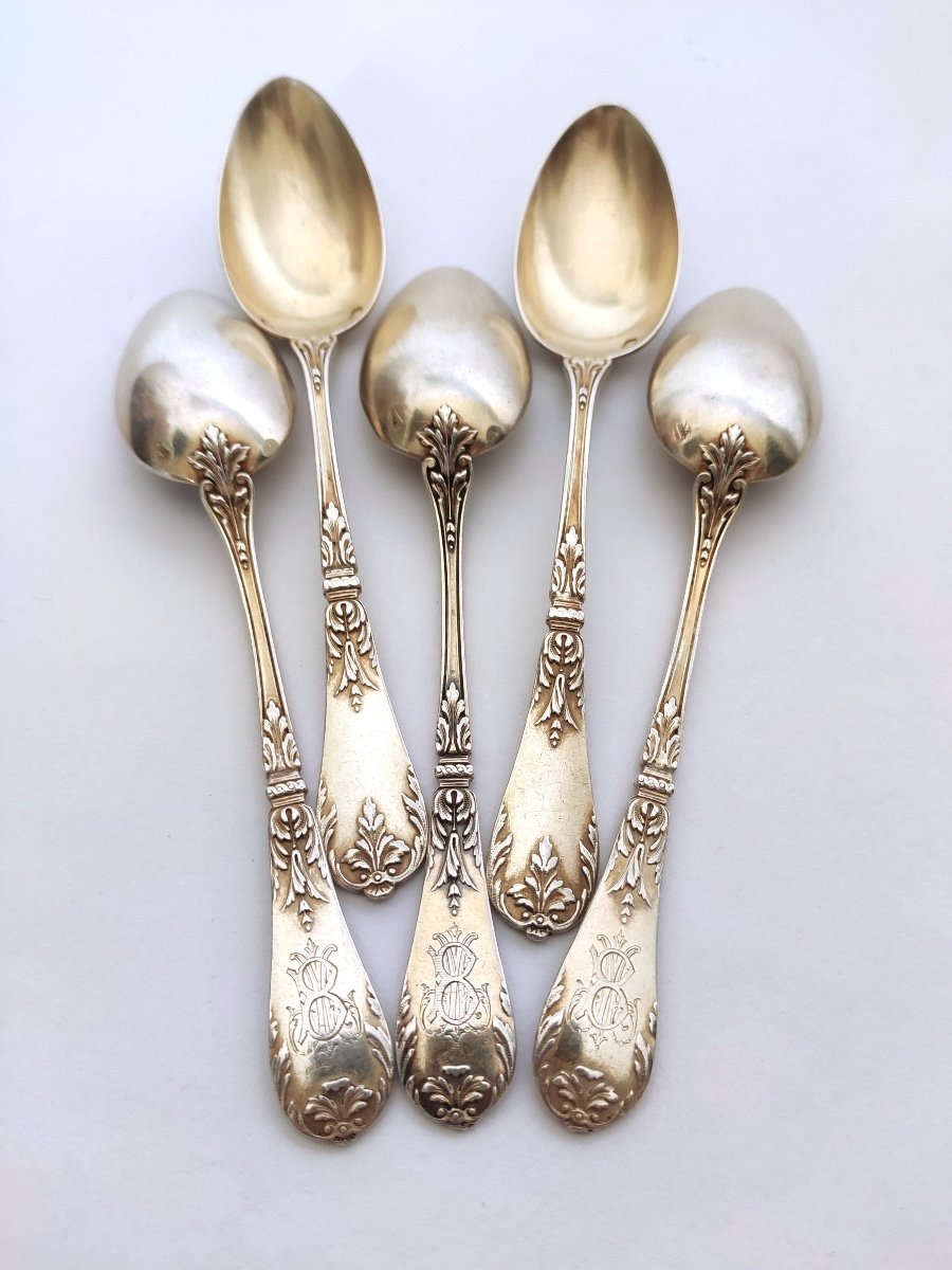 Tallois Mayence: Twelve Louis XV Style Sterling Silver Vermeil Coffee Spoons. Late 19th Century-photo-7