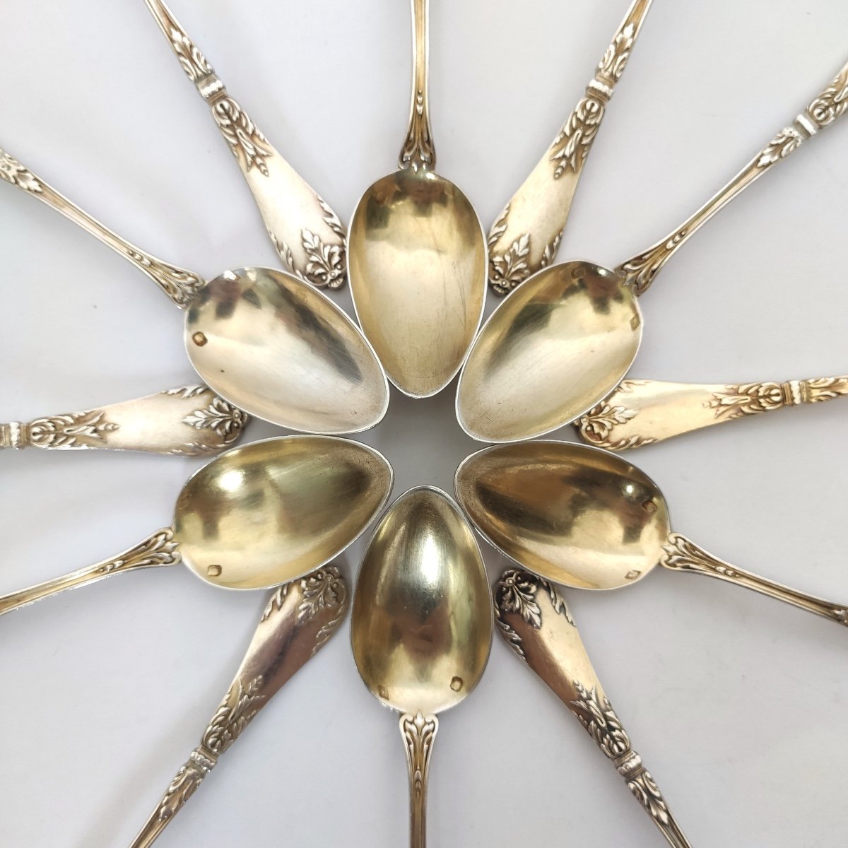 Tallois Mayence: Twelve Louis XV Style Sterling Silver Vermeil Coffee Spoons. Late 19th Century-photo-8