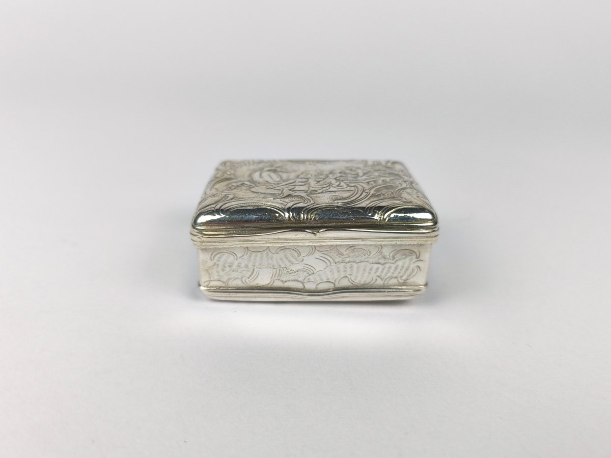  Superb Romantic Snuff Box, Solid Silver 18th Century. Rocaille Decor, Louis XV Period, 18th Century-photo-3