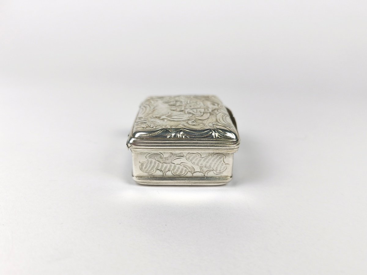  Superb Romantic Snuff Box, Solid Silver 18th Century. Rocaille Decor, Louis XV Period, 18th Century-photo-2