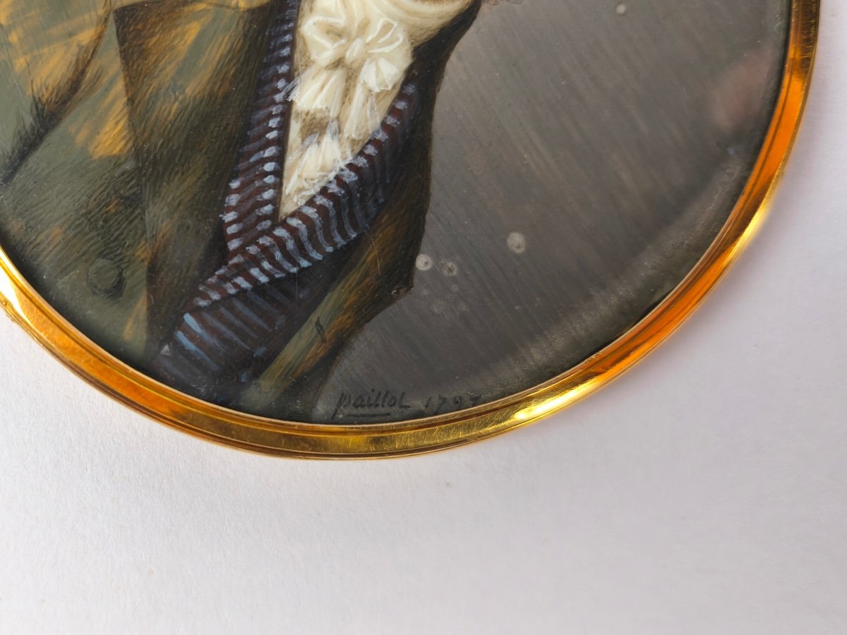 D Paillot: Superb Miniature Portrait Of A Man & Hair Composition, Late 18th Century, Gold Frame-photo-4