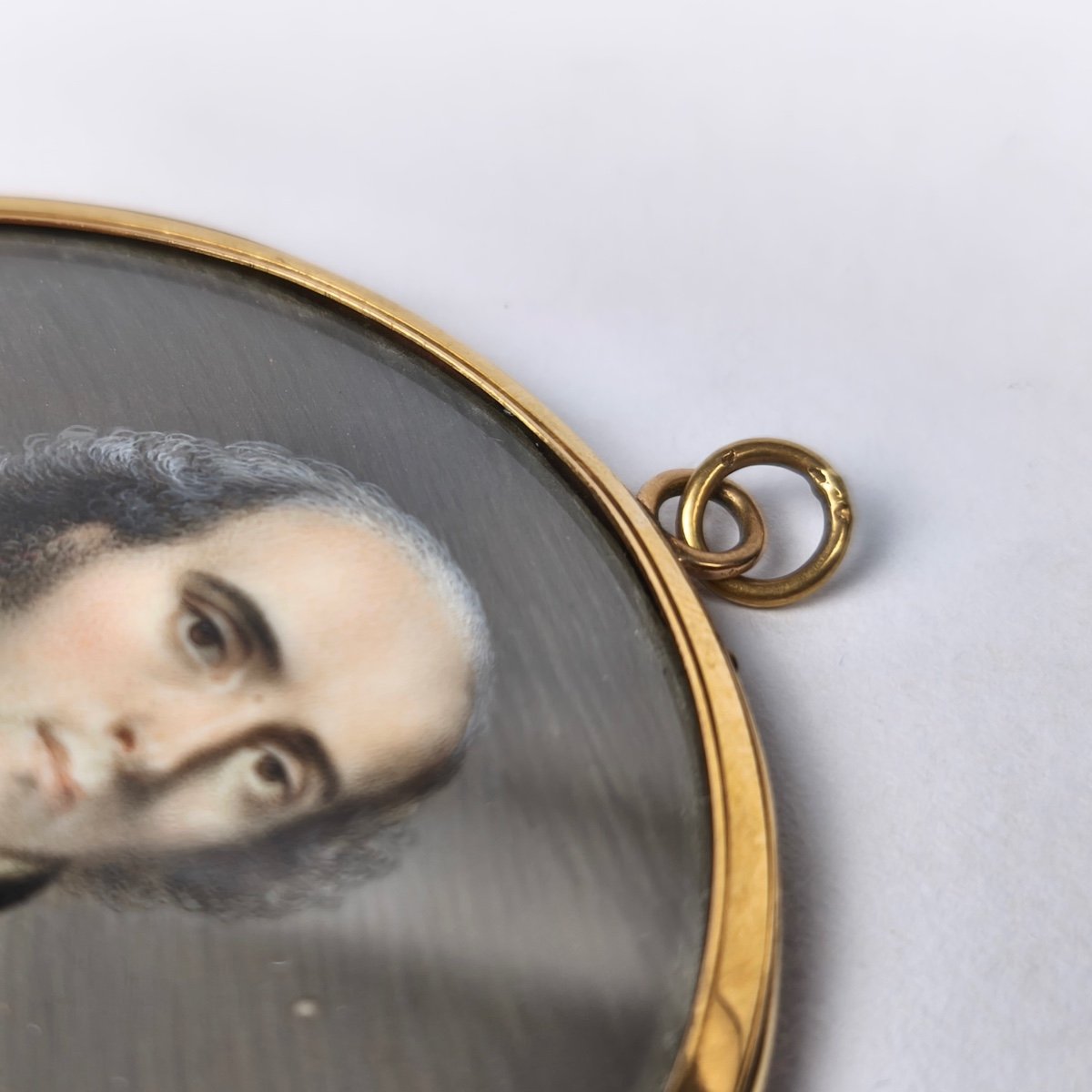 D Paillot: Superb Miniature Portrait Of A Man & Hair Composition, Late 18th Century, Gold Frame-photo-2