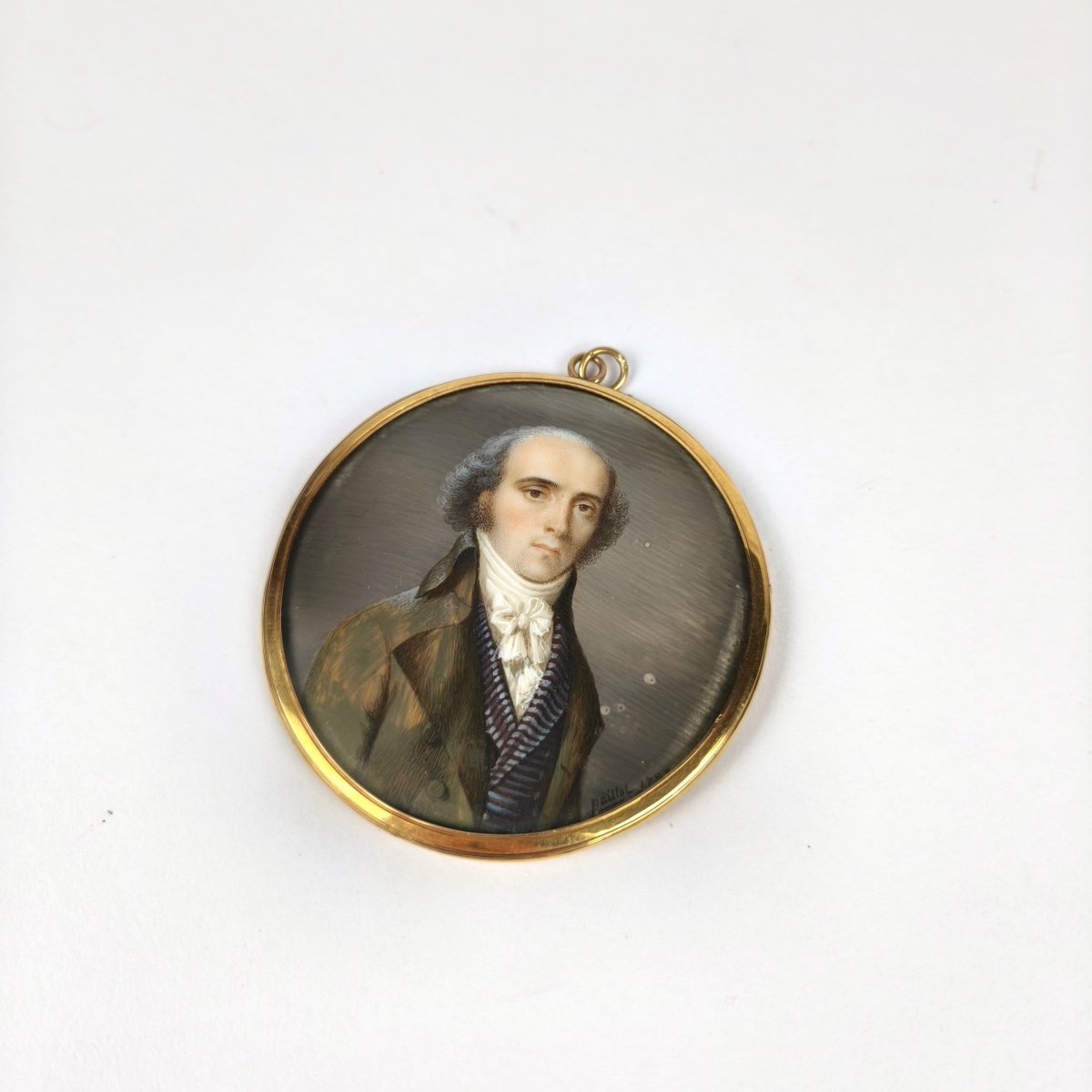 D Paillot: Superb Miniature Portrait Of A Man & Hair Composition, Late 18th Century, Gold Frame-photo-6