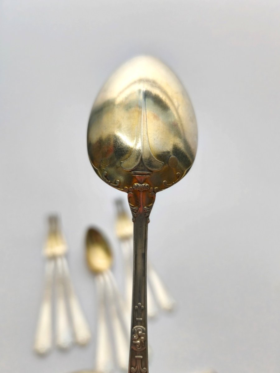 Puiforcat (& Lambert?): Six Cutlery Sets For Entremets / Desserts In Solid Silver & Vermeil. 19th Century-photo-6