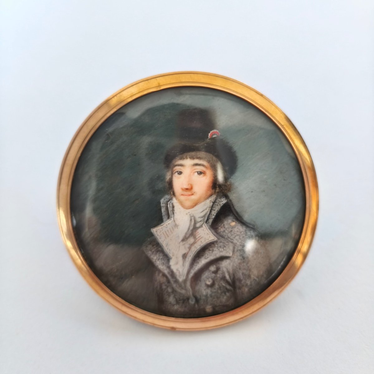 Miniature Portrait From The Revolutionary Period, Man With A Cockade, Gold Frame. 18th Century, Directory-photo-4