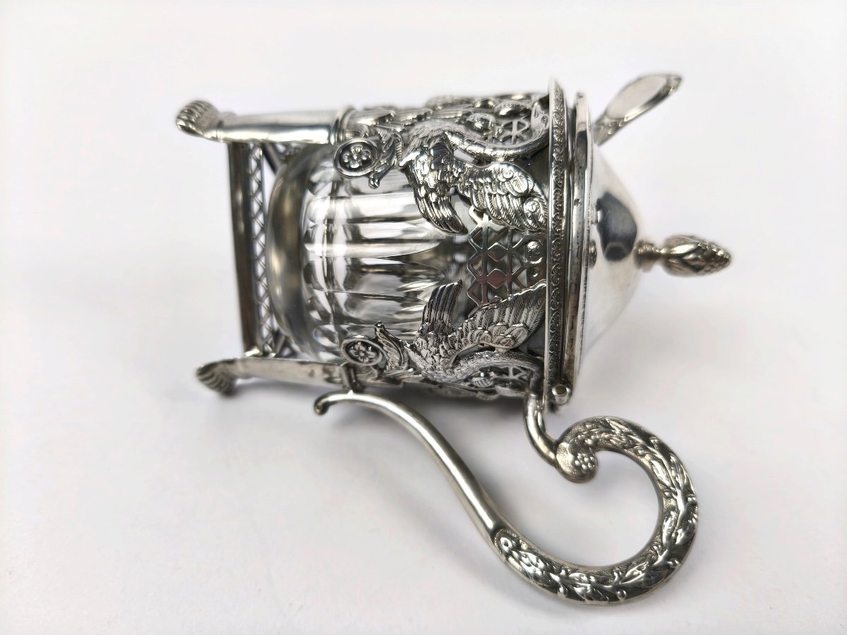 Ambroise Mignerot: Silver Mustard Pot, Swan Decor, Early 19th Century. Second Rooster Restoration.-photo-2