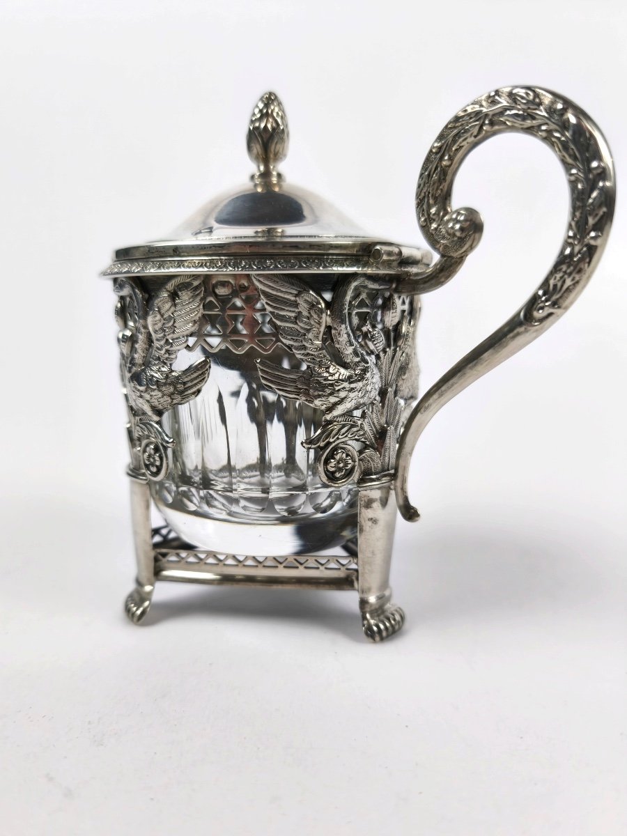 Ambroise Mignerot: Silver Mustard Pot, Swan Decor, Early 19th Century. Second Rooster Restoration.-photo-5