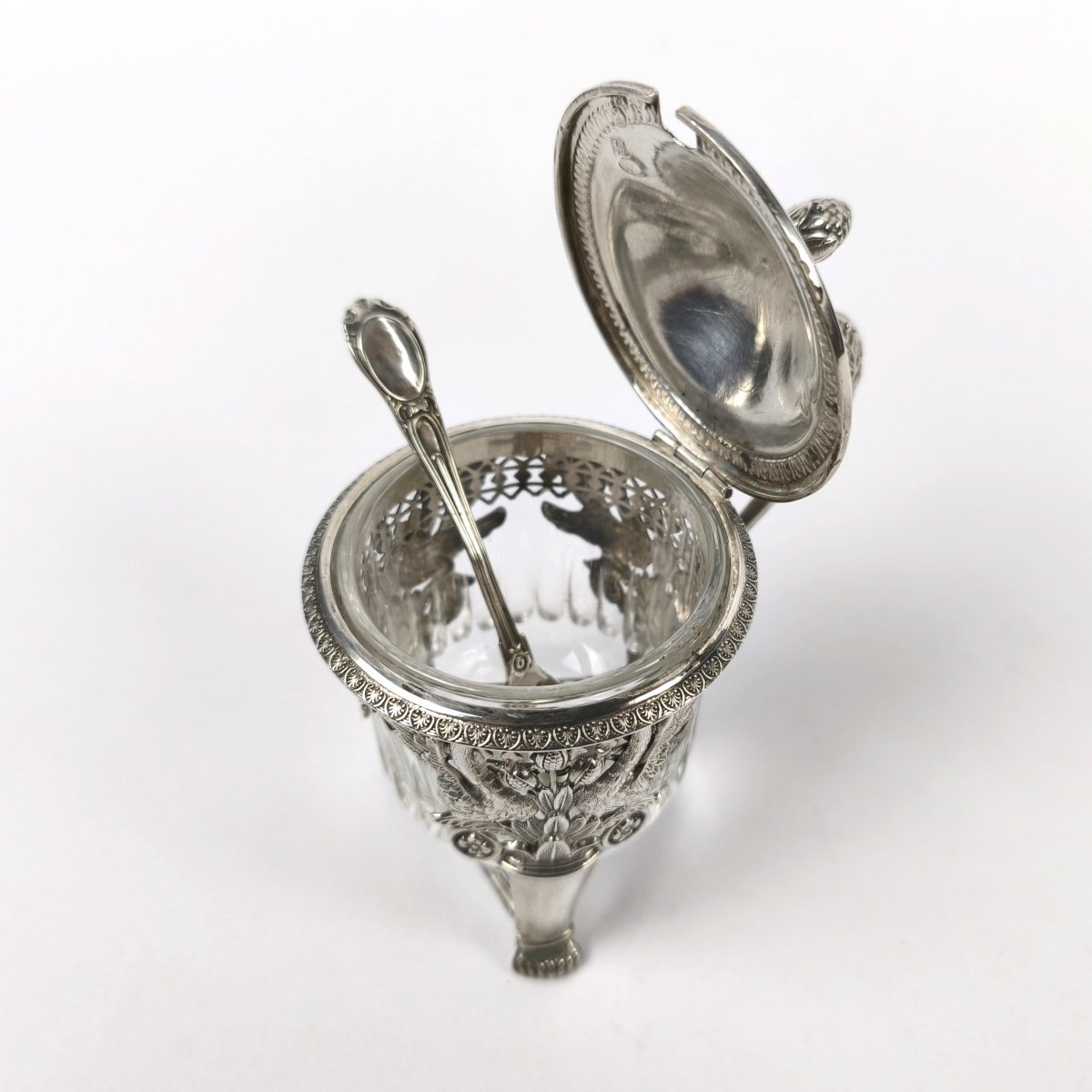 Ambroise Mignerot: Silver Mustard Pot, Swan Decor, Early 19th Century. Second Rooster Restoration.-photo-6