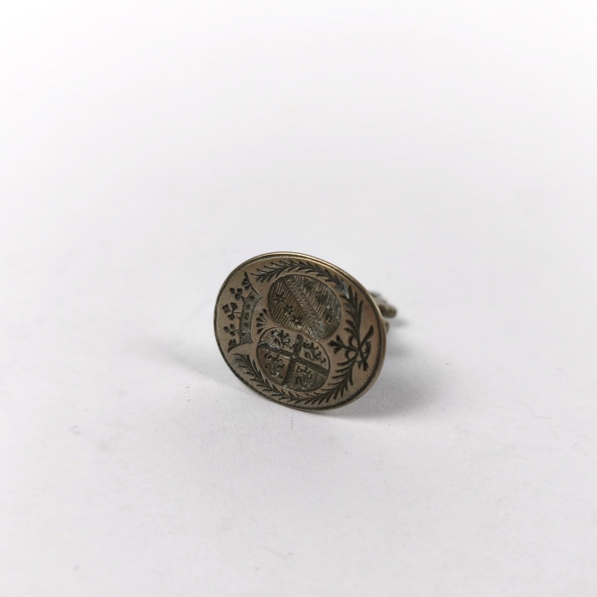 Metal Thumb Seal Or Stamp, Alliance Coat Of Arms Under Marquis' Crown. 18th Century-photo-2