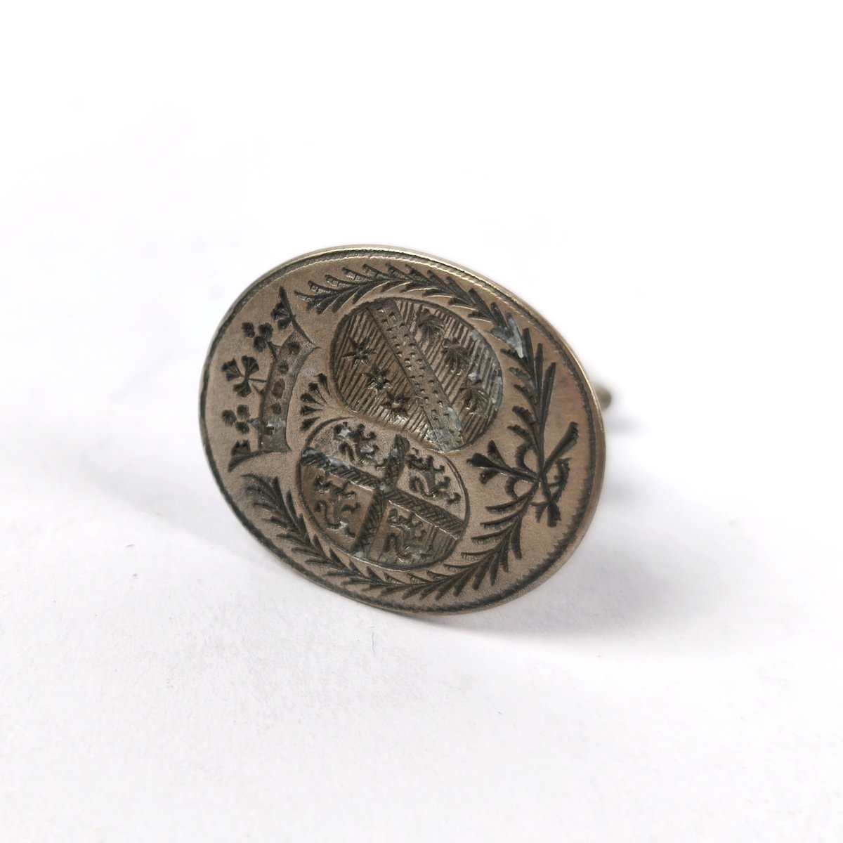 Metal Thumb Seal Or Stamp, Alliance Coat Of Arms Under Marquis' Crown. 18th Century-photo-3