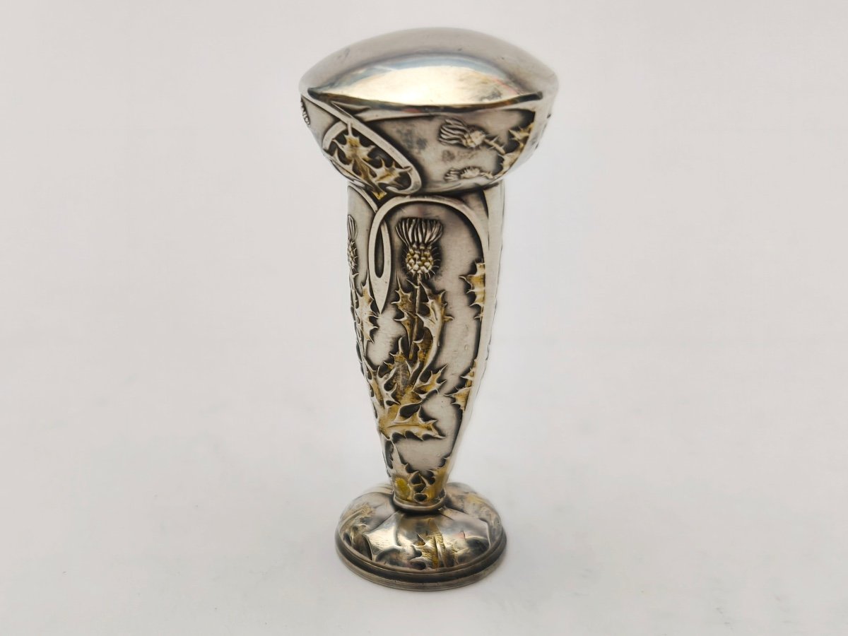 E. Lefebvre: Art Nouveau Silver And Silver-gilt Wax Seal Or Seal, Thistle Decor, C1900-photo-1