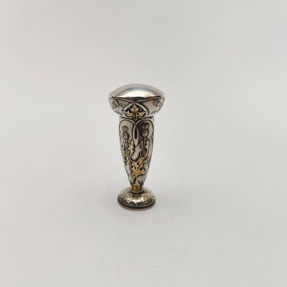 E. Lefebvre: Art Nouveau Silver And Silver-gilt Wax Seal Or Seal, Thistle Decor, C1900-photo-5