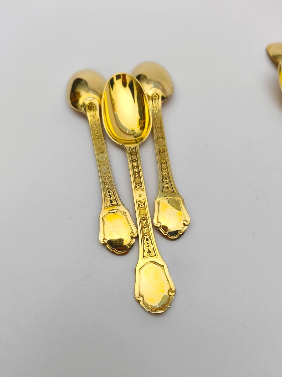 Tétard: Rare Dessert Spoons In Sterling Silver Vermeil From St. Louis XIV. Versailles Model-photo-4