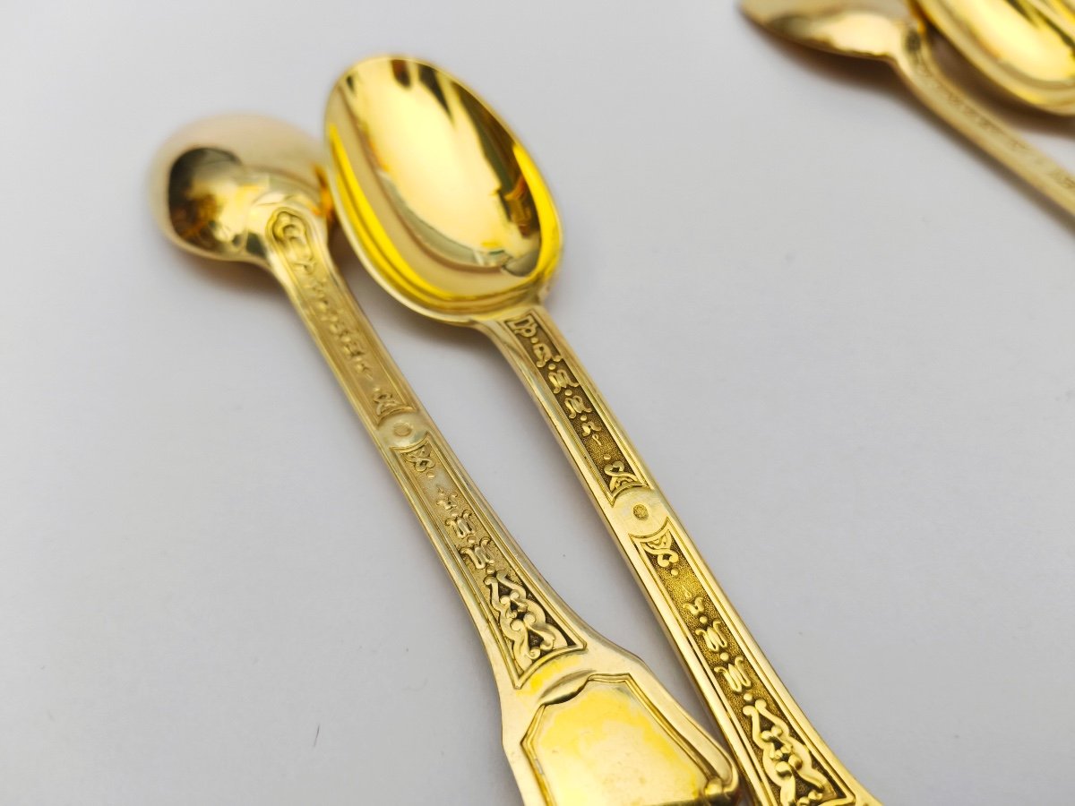 Tétard: Rare Dessert Spoons In Sterling Silver Vermeil From St. Louis XIV. Versailles Model-photo-4