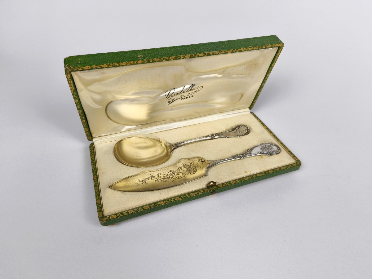 Cardeilhac: Heavy Ice Cream Serving Set, Solid Silver & Vermeil, Late 19th Century. St. Louis XV-photo-2