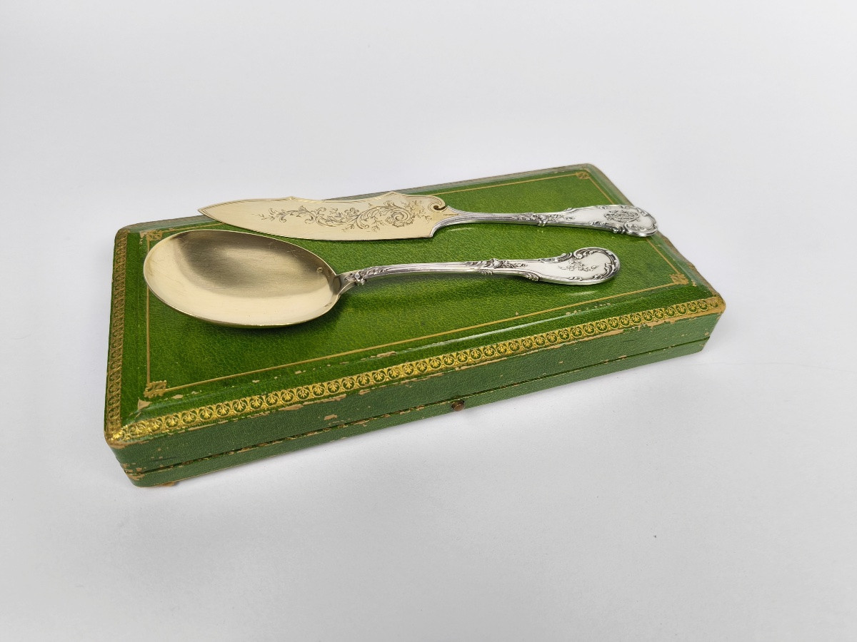 Cardeilhac: Heavy Ice Cream Serving Set, Solid Silver & Vermeil, Late 19th Century. St. Louis XV-photo-3