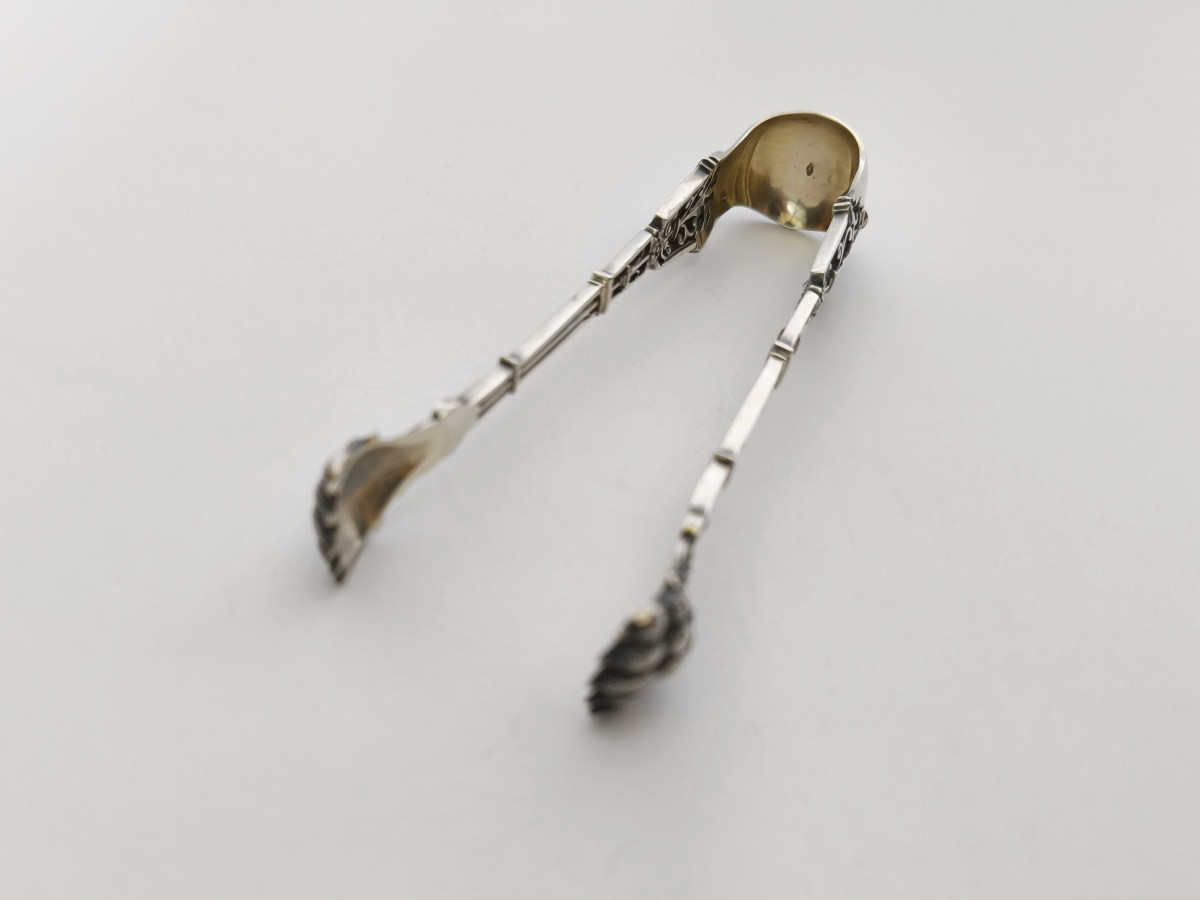 Puiforcat: Neo-gothic Sugar Tongs In Openwork Solid Silver, Ironwork Model, Late 19th Century. -photo-6