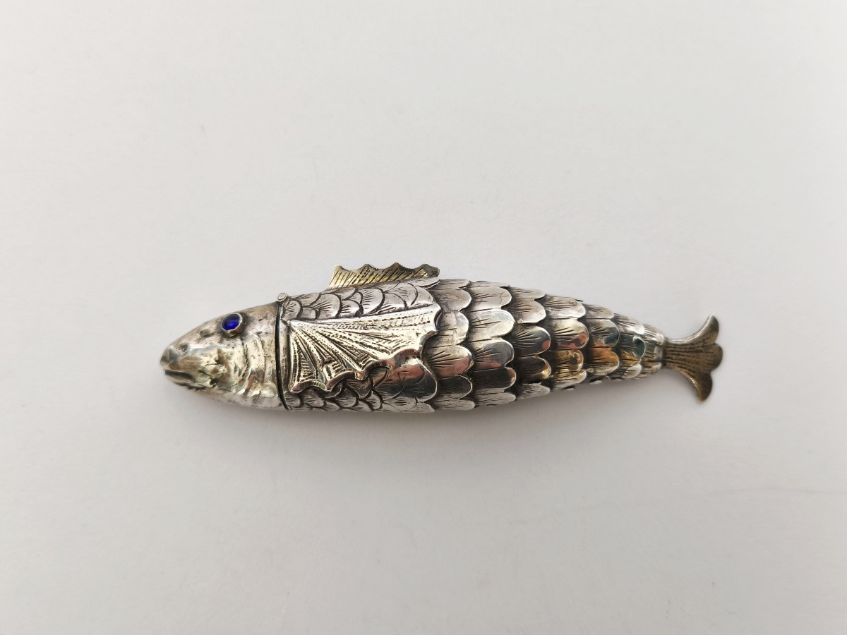 Judaica: Bessamim Sterling Silver Spice Box In The Shape Of An Articulated Fish.-photo-3