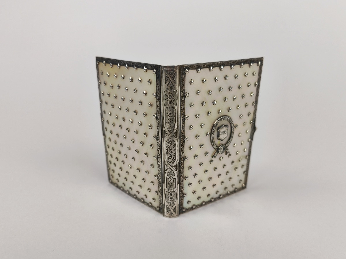 19th Century Mother-of-pearl And Sterling Silver Stars Dance Book Or Note Book Binding. -photo-3