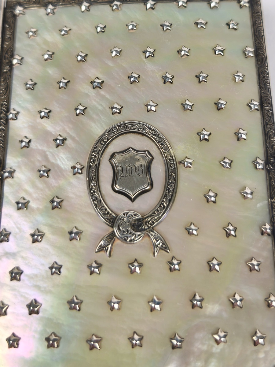 19th Century Mother-of-pearl And Sterling Silver Stars Dance Book Or Note Book Binding. -photo-4