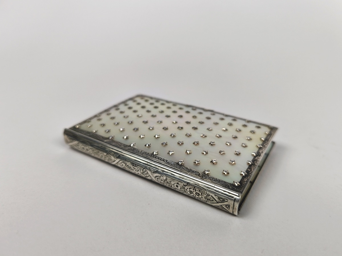 19th Century Mother-of-pearl And Sterling Silver Stars Dance Book Or Note Book Binding. -photo-4