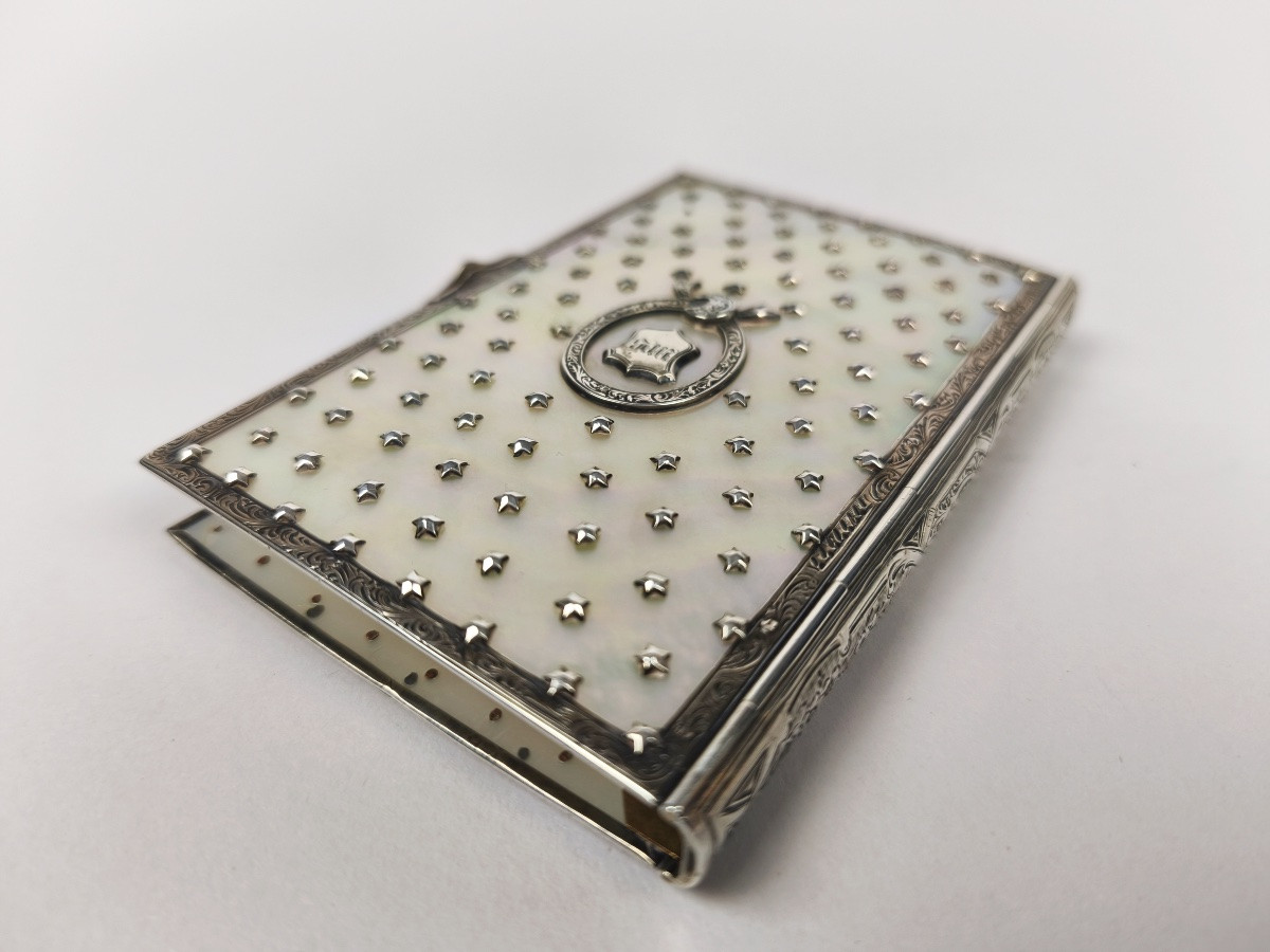 19th Century Mother-of-pearl And Sterling Silver Stars Dance Book Or Note Book Binding. -photo-6