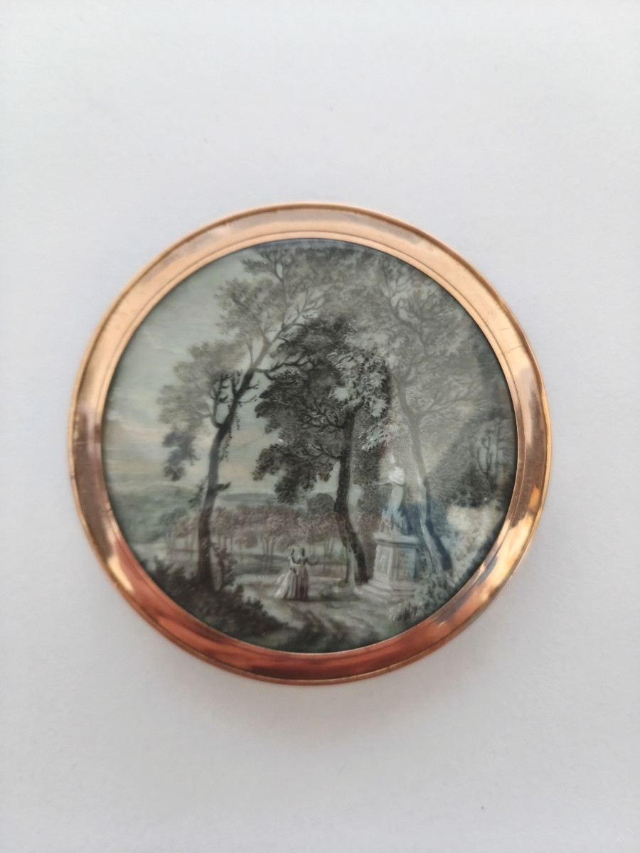 Grande Boite Tabatière Romantique En Or Rose, écaille Et Miniature De La Fin Du XVIIIe Siècle. -photo-2