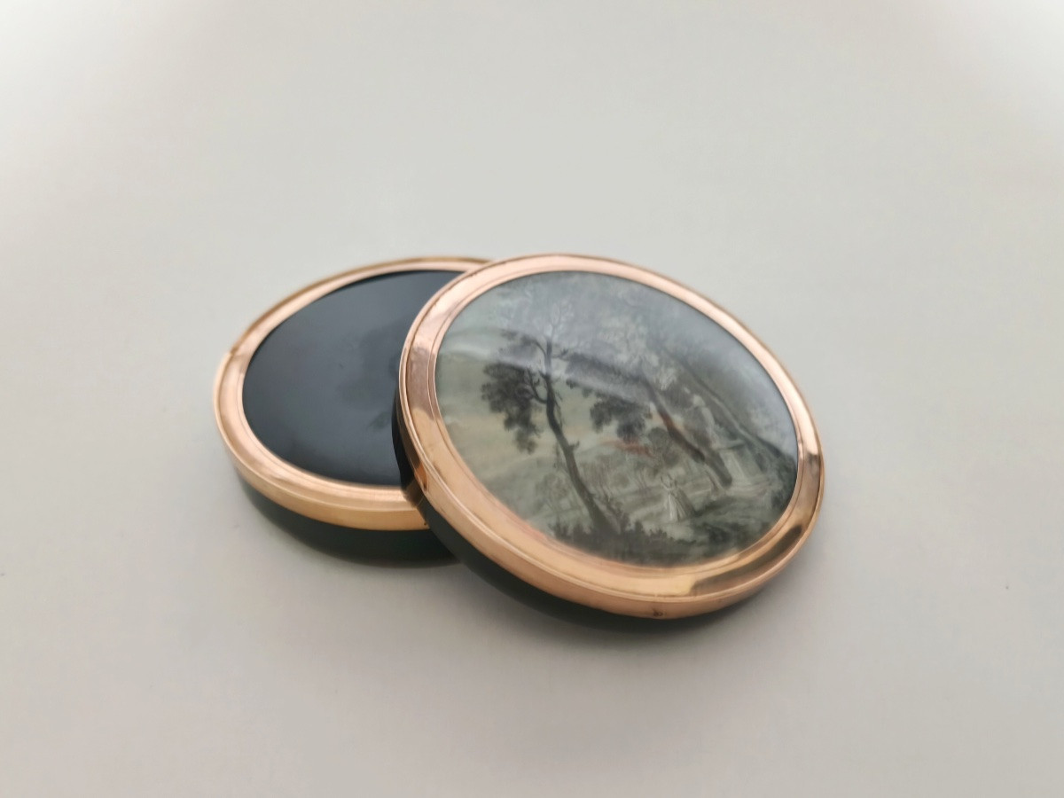 Large Romantic Snuff Box In Rose Gold, Tortoiseshell And Miniature From The Late 18th Century. -photo-6