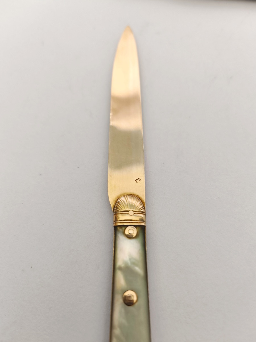 Straight Knife In Mother-of-pearl And Solid Gold From The 18th And 19th Centuries. 18th Century-photo-2