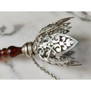 Harman Brothers: Very Beautiful Bouquet Holder In English Sterling Silver And Amber Resin, St. XIX