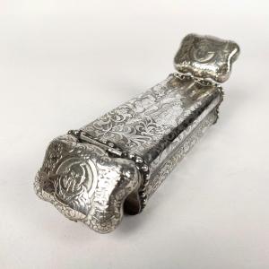 Rare Cigar And Pyrogen Case (?) In Sterling Silver, Chinese Decor. Double Compartments.